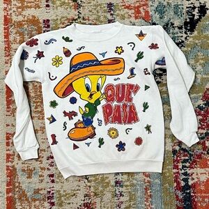 Vintage 1980s Tweety Bird Looney Tunes Que' Pasa Cartoon Crewneck Sweatshirt